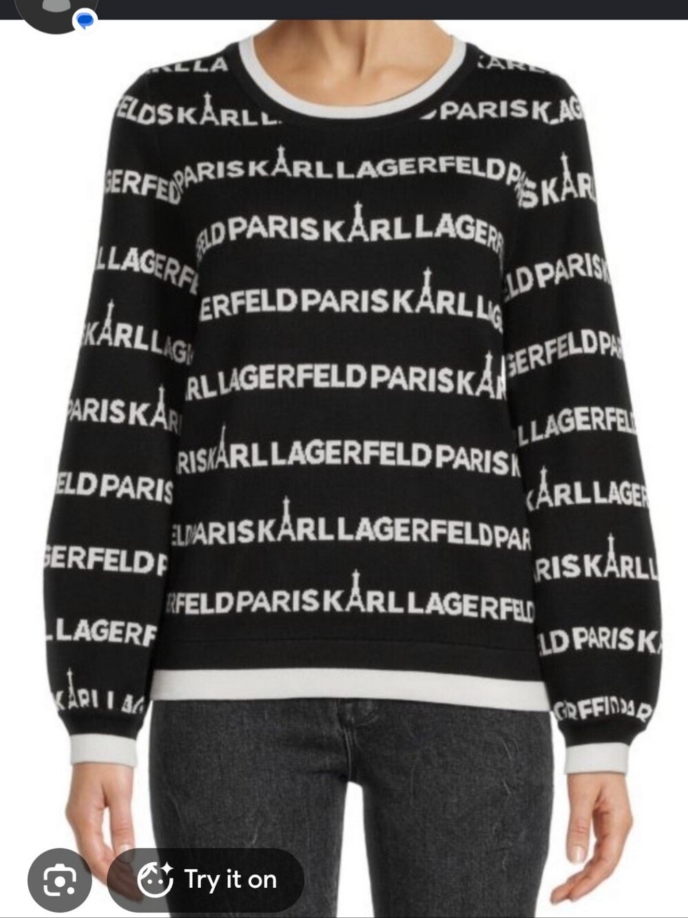 Karl Lagerfeld Black and White Logo Crewneck Sweater